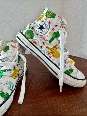 Converse Kids' Explore Nature White High-Top Sneakers with Rainbow & Animals
